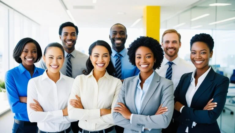 Three customer service representatives in an office setting.