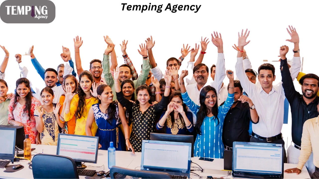 Diverse group of event staff working at a large corporate event