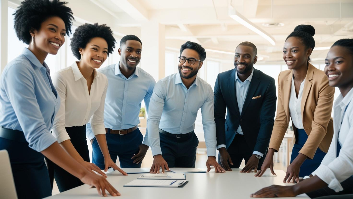 A project manager leading a team discussion in an office